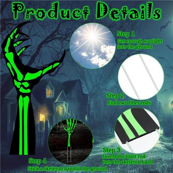 12 Pack Halloween Yard Signs with Stakes Glow in The Dark Plastic Skeleton - Picture 2 of 7